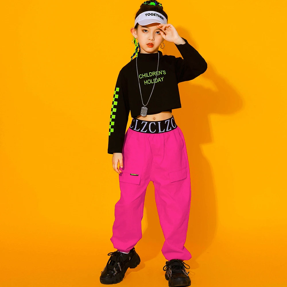 Hip Hop Girls Crop Top Joggers Kids Street Dance Wear Sweatshirt  Cargo Pants Streetwear Clothes Sets Child Jazz Stage Costumes