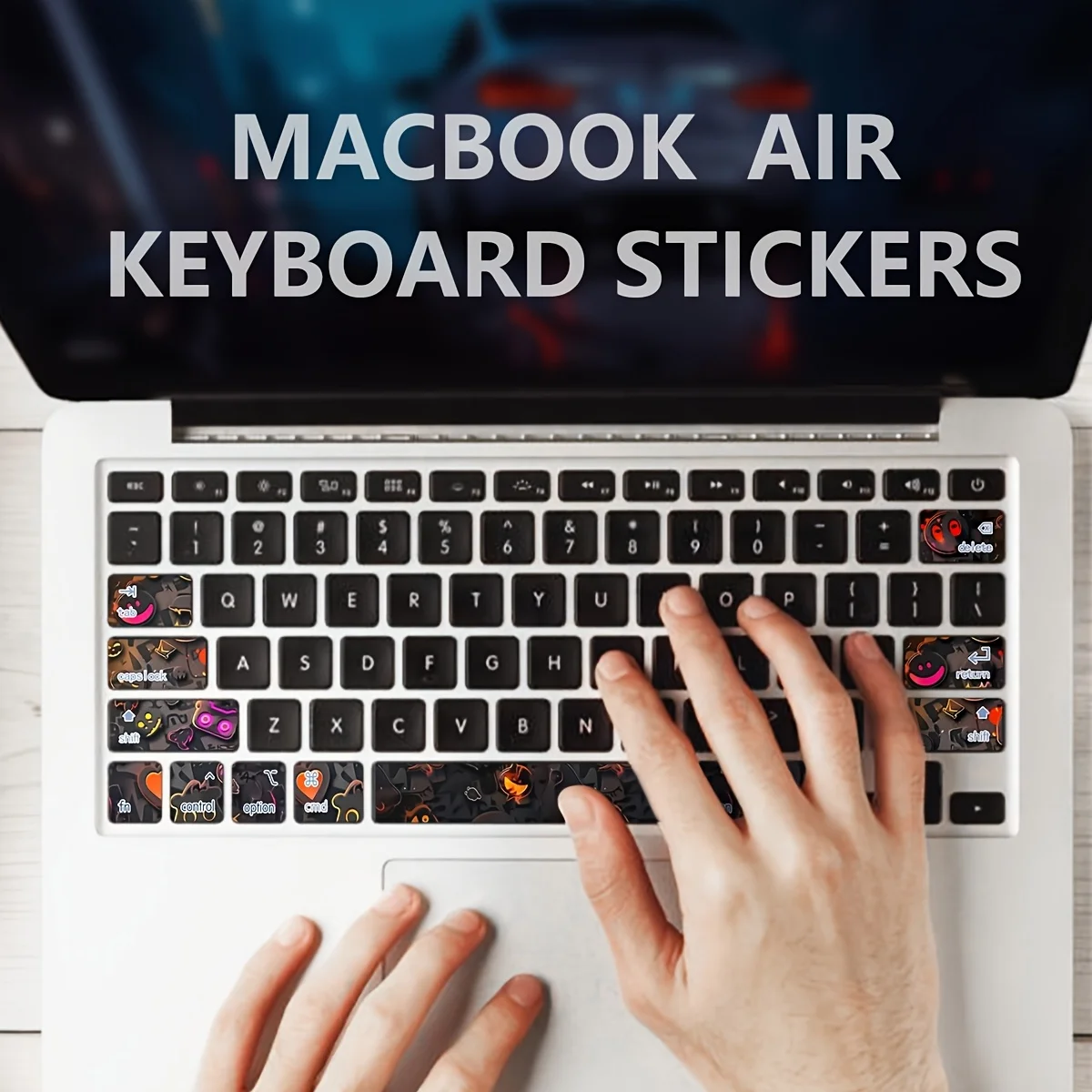 1Set Dark Style Laptop Keyboard Stickers, Red Pink Orange Smiley Heart Pattern, Waterproof Removable Key Decals view 5