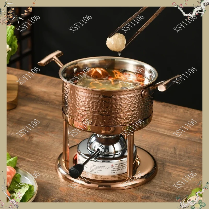 Large Capacity 304 Stainless Steel Hammered Single Person Hot Pot for Induction Cooker Gas Stove All-Purpose