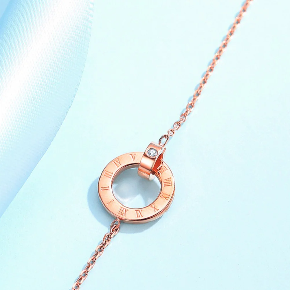 

Diamond Necklace Double Ring Pendant Roman Numerals Engraved Fashion Necklace for Women Birthday Party Anniversary Daily