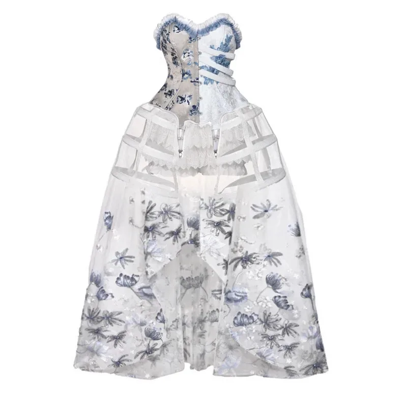 Vestido halter com sutiã canelado e espartilho de renda estilo CyGótico