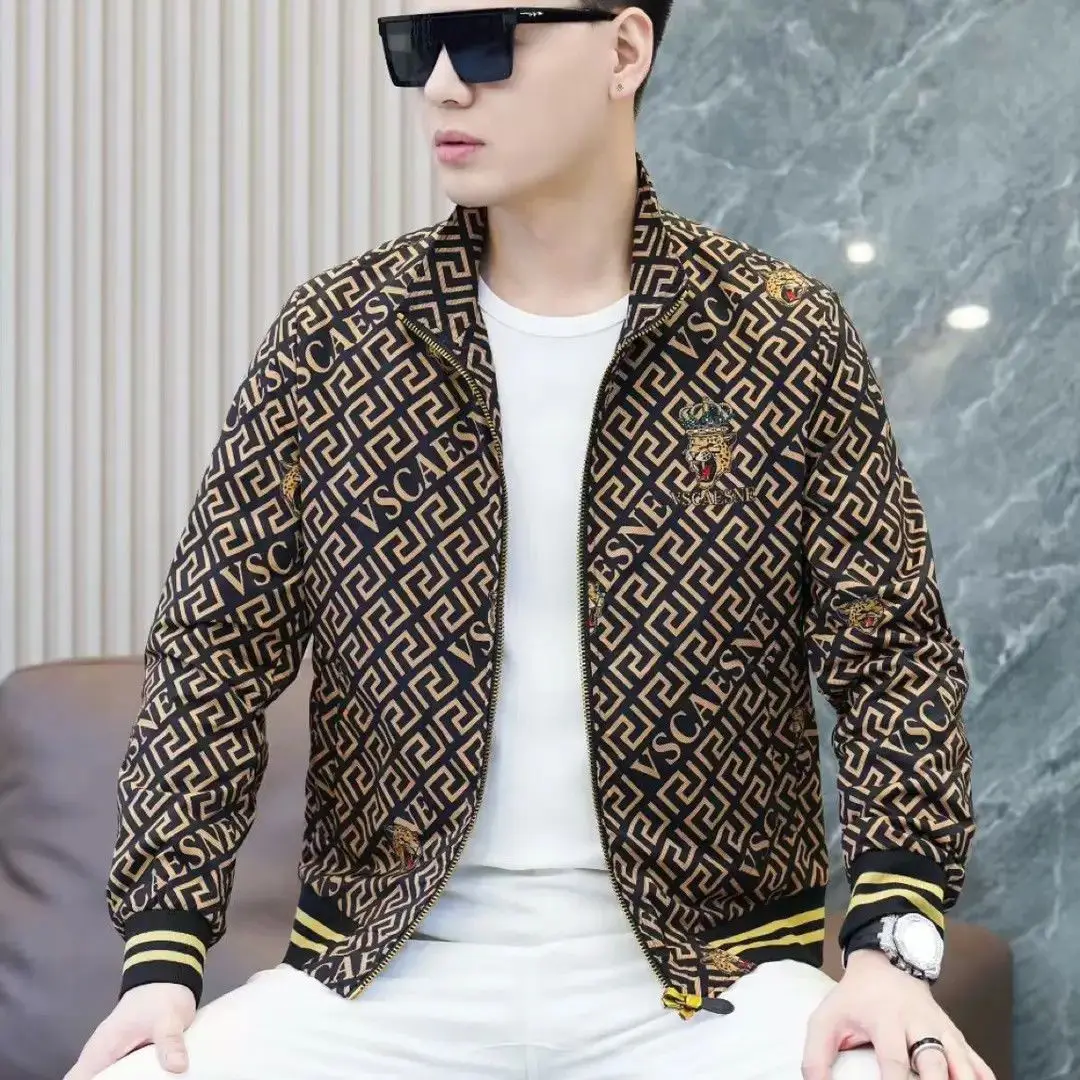

Trendy Print Casual Jaet for Men Slim Fit Collarl Coat Spring Autumn New Sle Haome Faionable Topwear