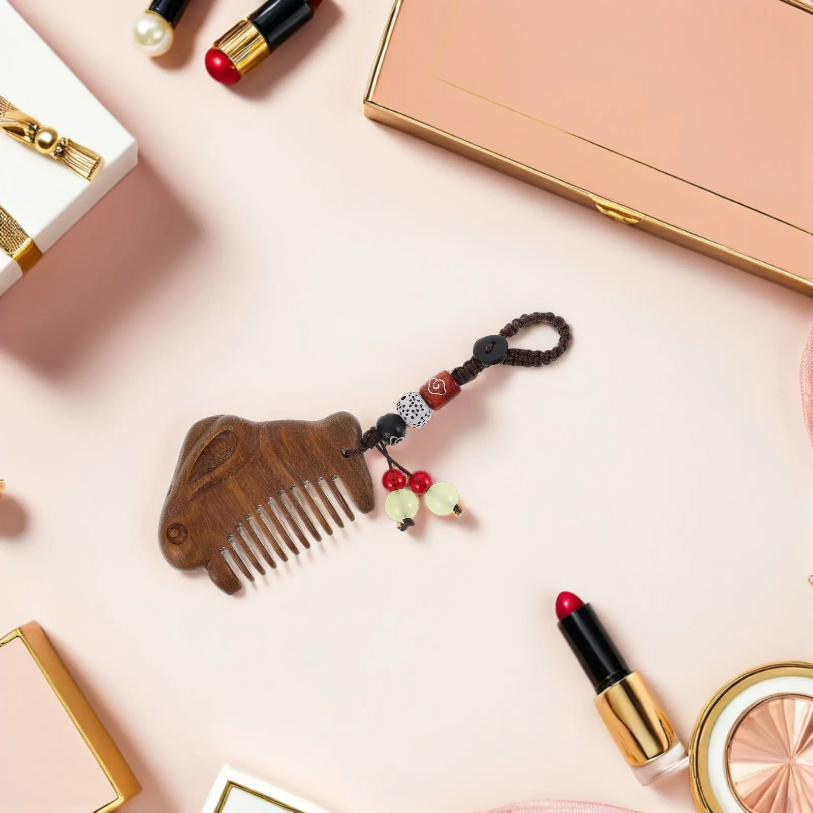 2Pcs Vintage Sandalwood Comb Chinese Massage Wooden Hair Comb Wide Tooth Portable Pocket Travel Size Carved Lotus Keychain