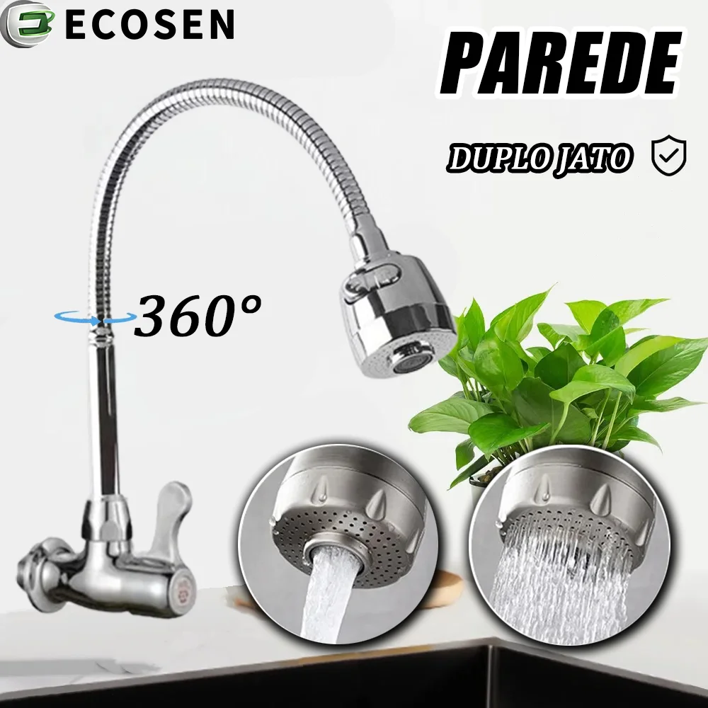 Flexible Silver Kitchen Faucet Wall Mounted with Sprayer Head for Kitchen Sink