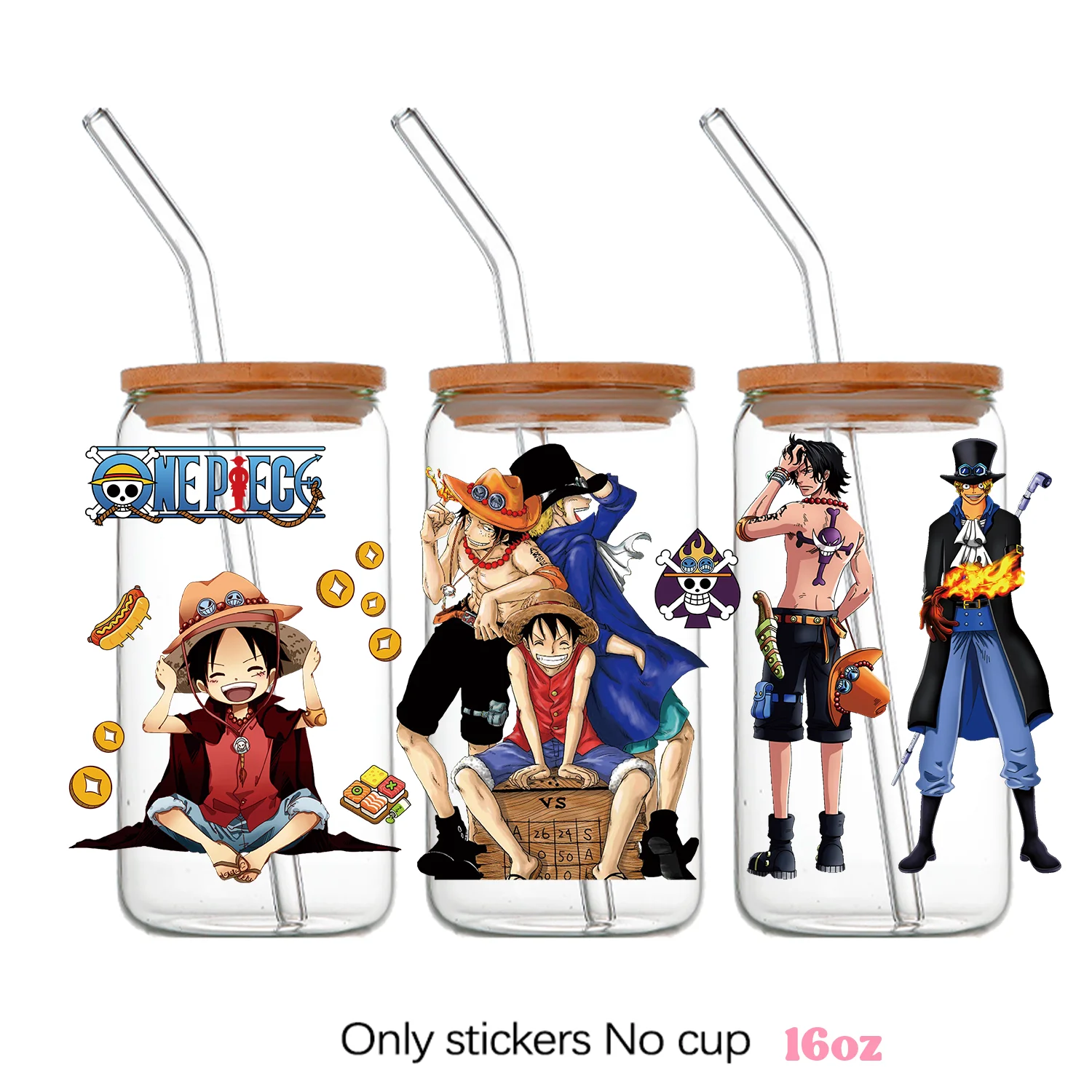 12pcs/set ONE PIECE UV DIY Decoration Decals Luffy Zoro  3D Transfers Uvdtf Tumbler Seal Stickers 16oz Uv Dtf Cup Wraps Stickers view 3