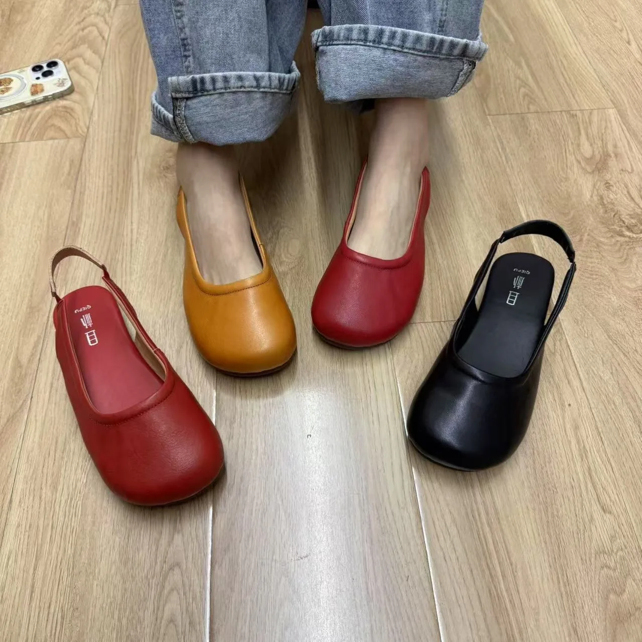 Careaymade-New style Genuine leather low heel soft bottom sandals in summer women\'s pure original hand-made single sandals