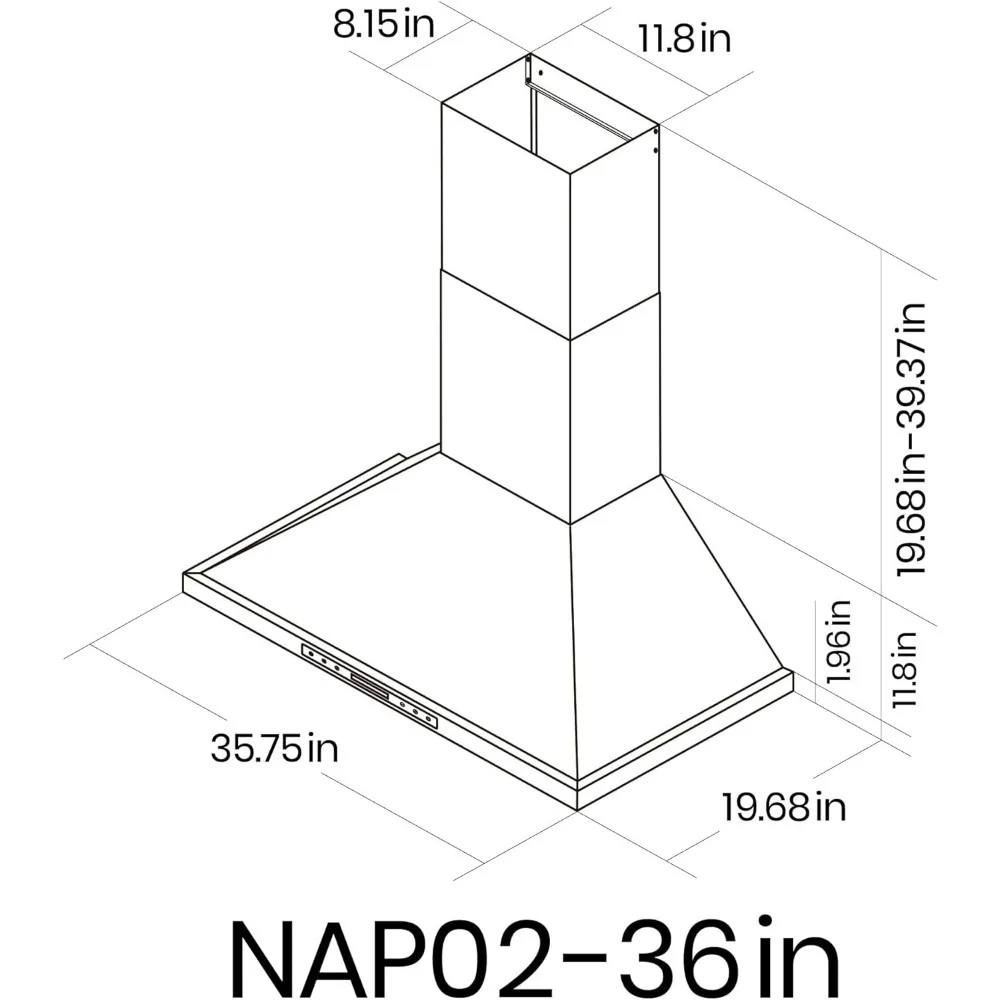 EKON NAP02 900CFM Вытяжка с настенным креплением с каналом/без канала, передвижной кухонный дымоход, 4 скорости, сенсорное управление/пульт дистанционного управления