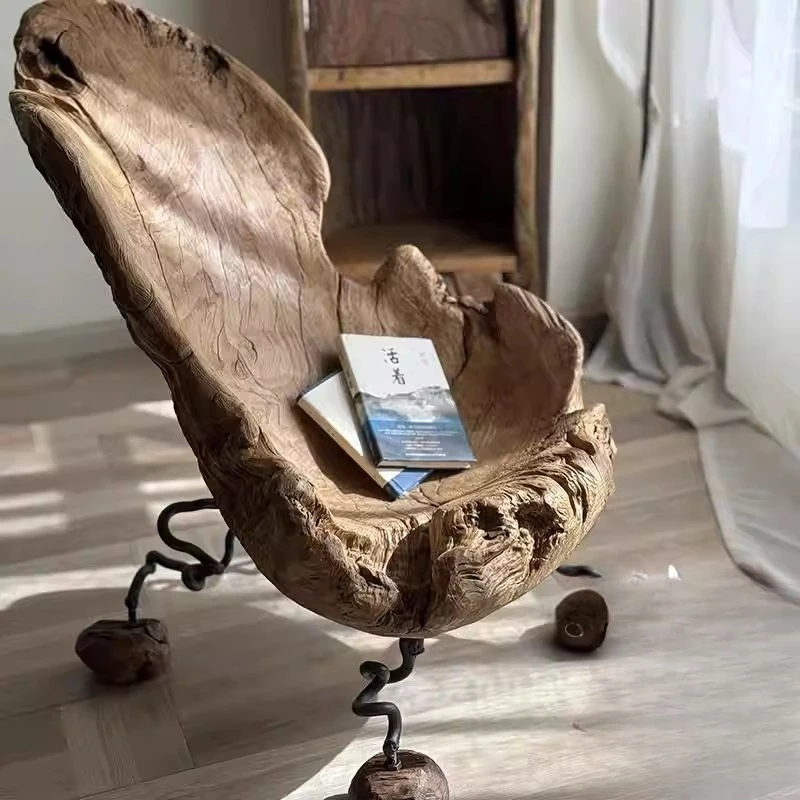 Original ecological designer solid wood chair, surprised by the dead wind log backrest stool, soft chair in homestay