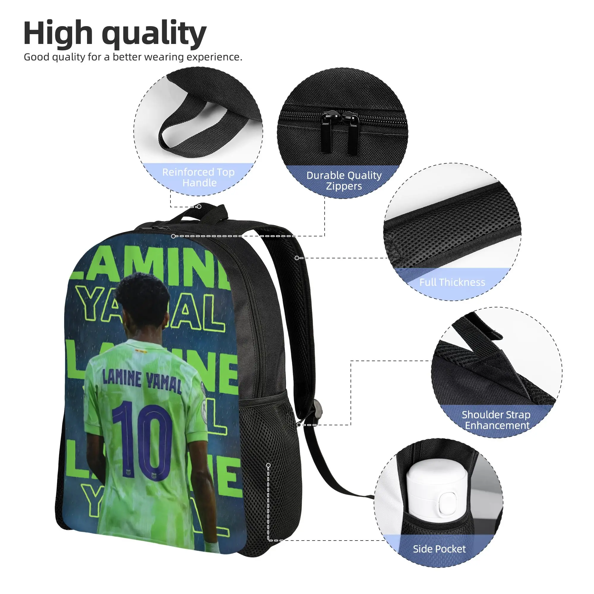 Football L-Lamine Yamal Spain Classical Backpack Outdoor High School Business Daypack for Men Women Laptop Computer Canvas Bags
