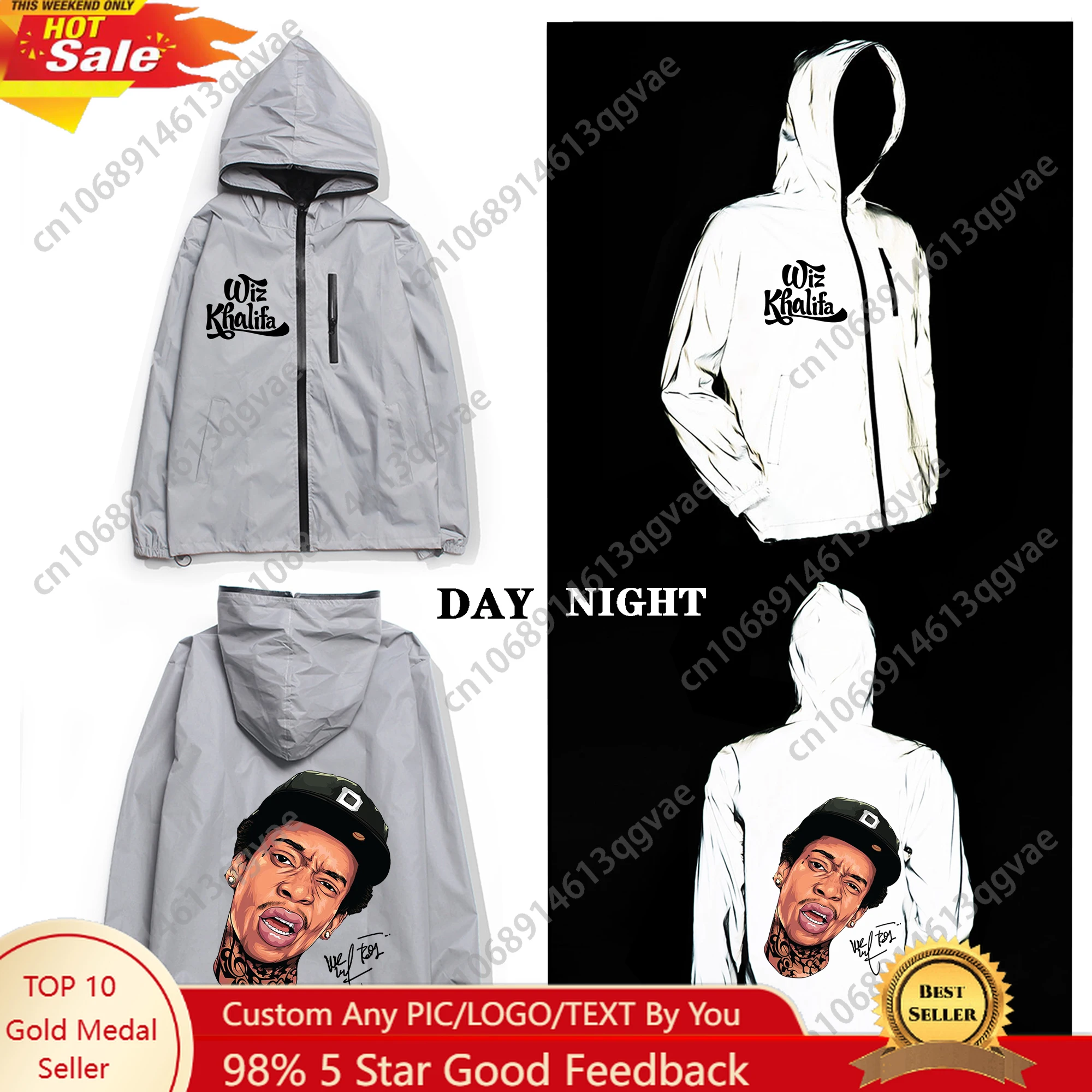 

Wiz American Rap Khalifa Singer Reflective Jacket Mens Womens Coat Hooded Windbreaker Pocket Jackets Cycling Custom Made Hoodie