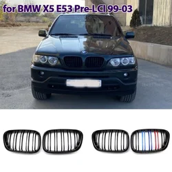 Car Gloss Black Kidney Grill Dual Slats Racing Grill Replacement For BMW X5 E53 Pre-LCI 1999 2000 2001 2002 2003 Car Accessories