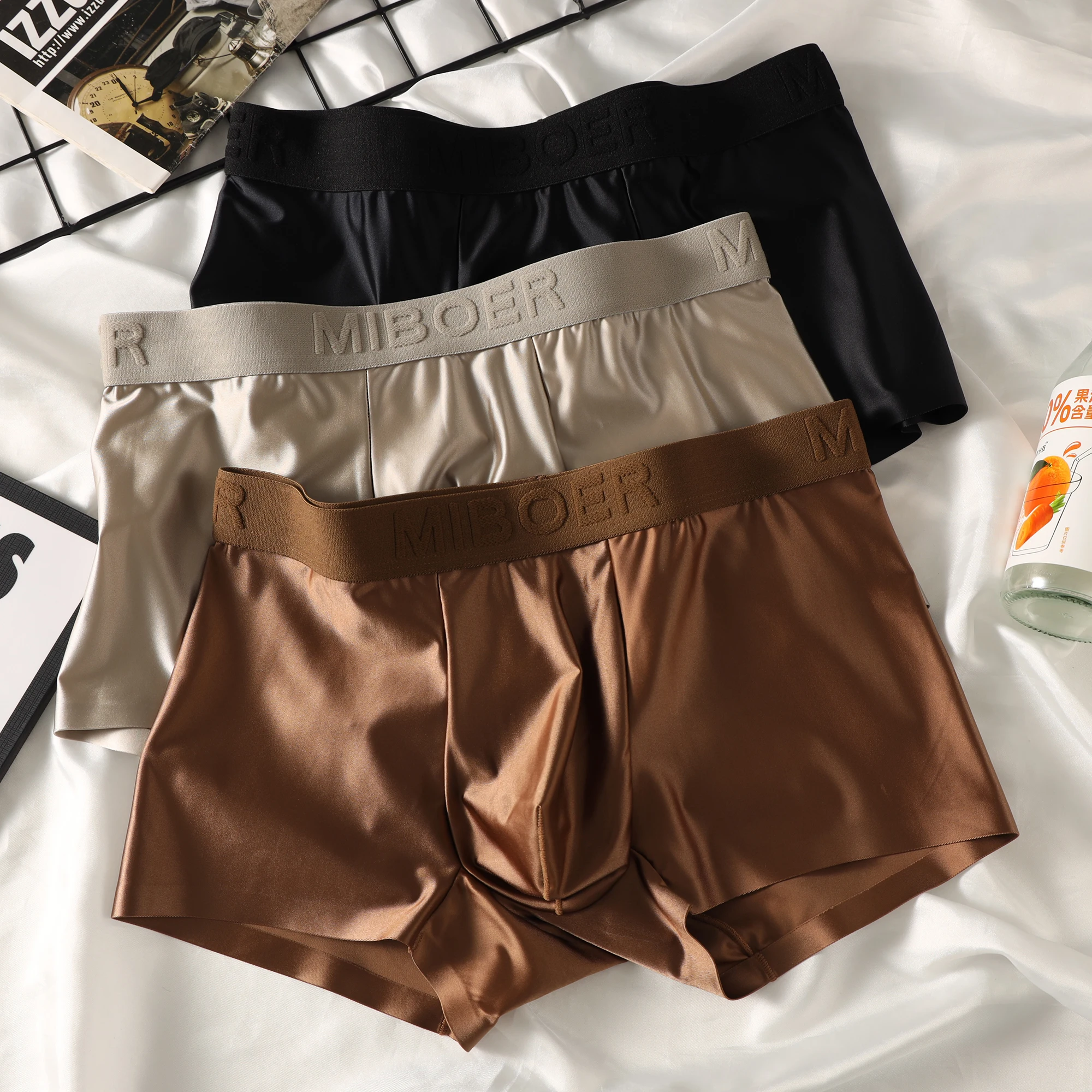 3PCS/Pack Luxury Satin-like Ultra-thin Ice Silk Boxers Breathable Hygroscopic Underpants Seamless Enlarged U Pouch Men's Panties