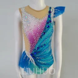 LIUHUO Rhythmic Gymnastics Leotard Blue Competitive Gymnastics Performance Clothing