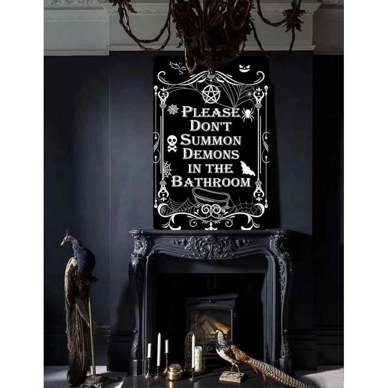 Iron Painting, Please Do Not Summon Demons In The Bathroom. Interesting Black Humor Gothic Witchcraft Bathroom Decoration