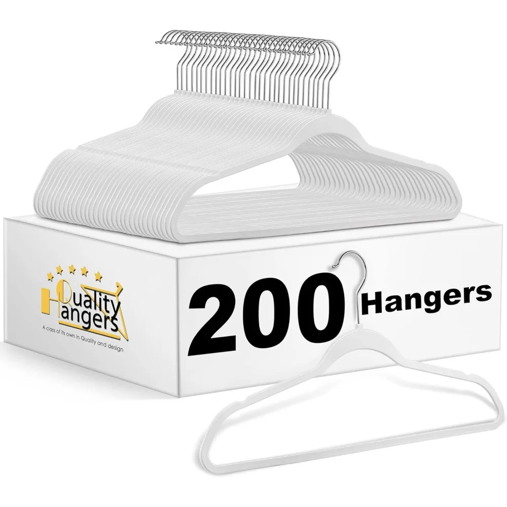 

Quality Hangers Clothes Hangers 200 Pack - Non-Velvet Plastic Hangers for Clothes, 17.5 inch Coat Hanger Set -Space-Saving