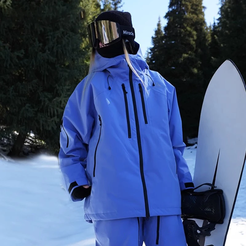 Nuevo traje de esquí de Color sólido de invierno con aislamiento de algodón de doble tablero, Top de esquí impermeable, chaqueta de nieve deportiva holgada para exteriores para mujer