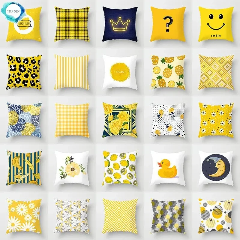 

New Yellow Cartoon Geometric Pillowcase Personality Home Sofa Cushion Cover Furniture Decoration