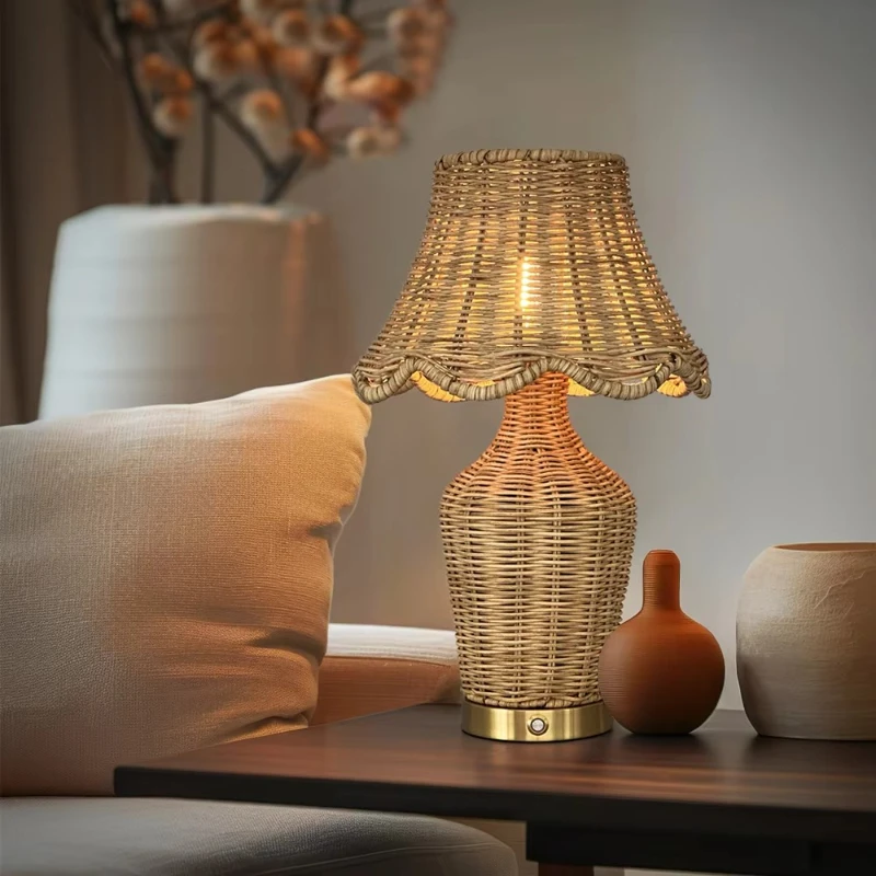 

Nordic Bamboo Cordless Table Lamp 5200mAh Rattan E14 2700K Warm White Flexible Living Room Bar Modern Decorative Lighting