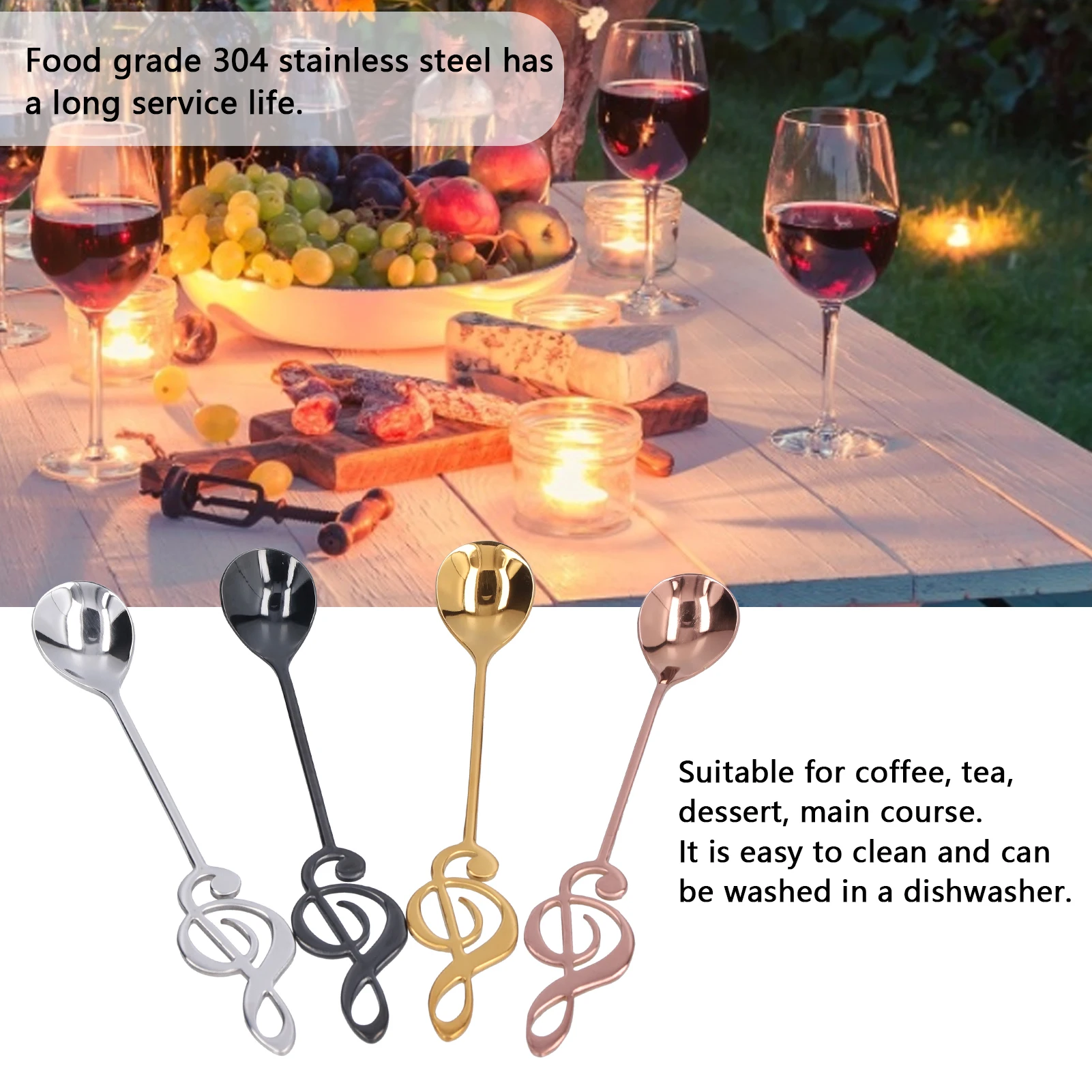 4Pcs 304 Stainless Steel Spoon Innovative Musical Notes Stirring Spoon For Coffee Wedding Party Gifts