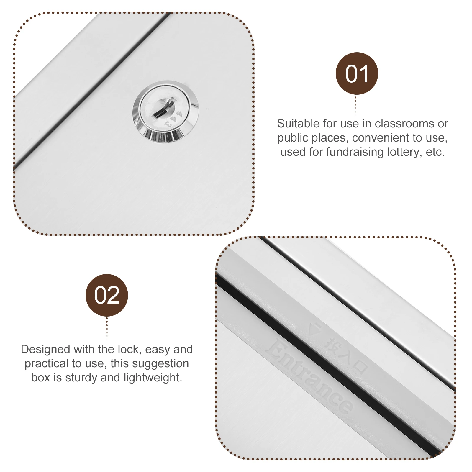 

Wall Mounted Stainless Steel Suggestion Box Secure Locking Donation Box Metal Letter Storage Easy Install Raffle Boxes Slot