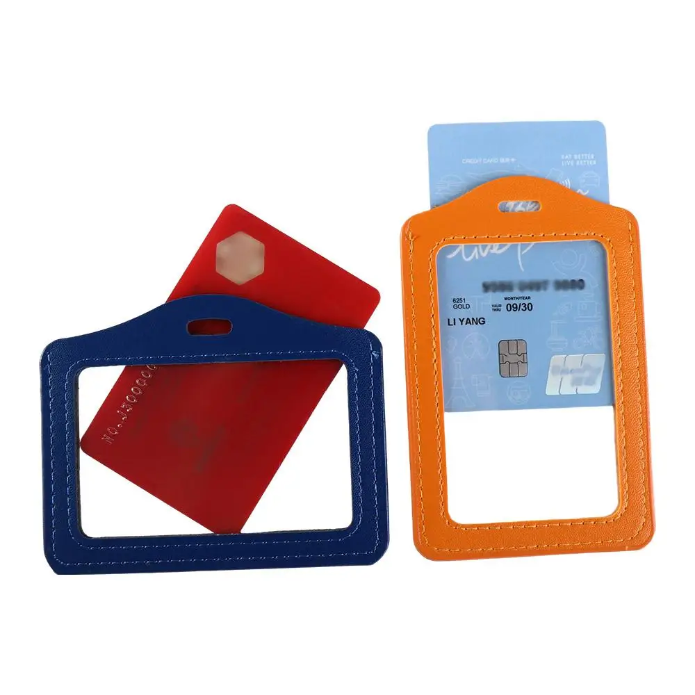 PU Leather ID Badge Case Double-Sided Transparent Business Card Holder Work Identity Colorful Name Card Cover Credit Card