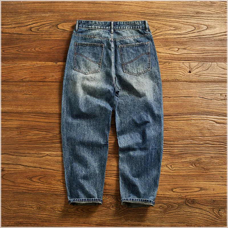 

Personalized ripped jeans for men, loose straight leg, cool and trendy street retro wide leg denim pants