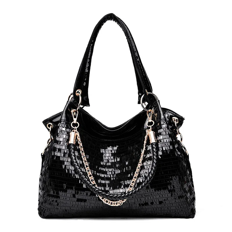 

Black Patent Leather Bag Women Tassel Bright Sequin Large Capacity Handbag Lady Casual Hobo Crossbody Bag Sling Shoulder Purse