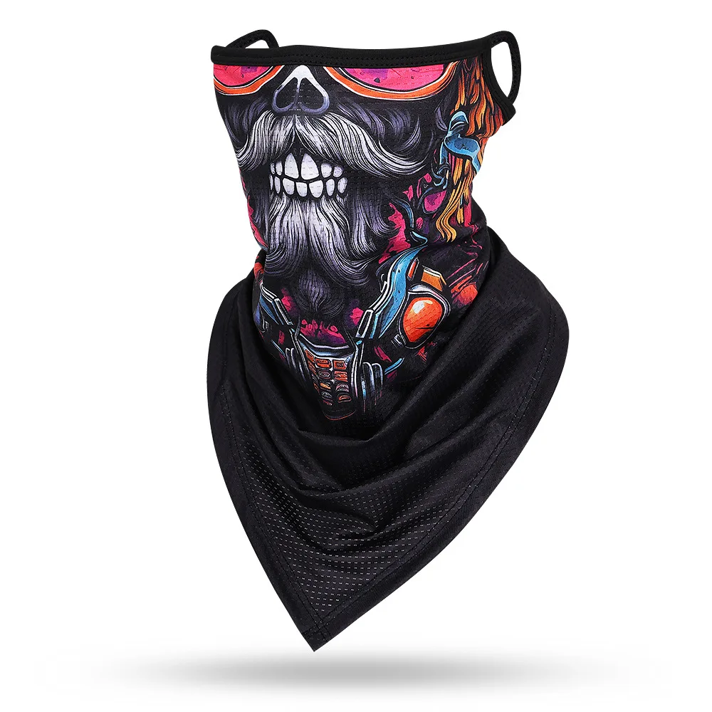 Multi-function Face Scarf, Beard Skull Triangle Face Mask, Cycling Bandana, Earloops, Face Balaclava Cover, 3D Print, Sunscreen,