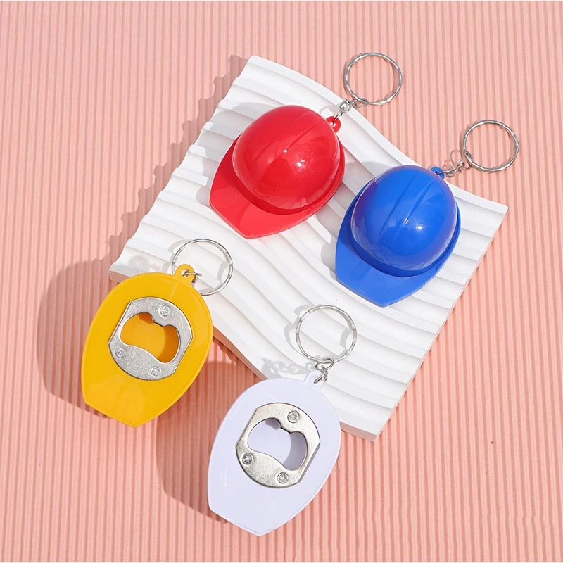 Fashion Helmet Keychain 3D Simulation Red Blue White Yellow Hard Hat Bottle Opener Key Ring Women Men Car Handbag Accessories