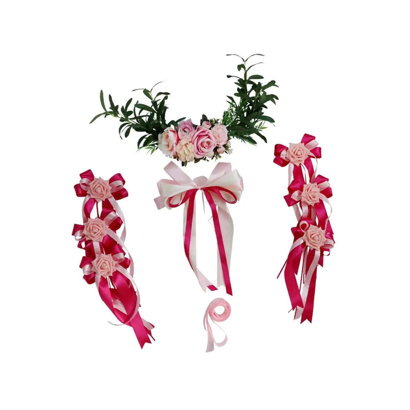 

Набор из 9 украшений для свадебного автомобиля: шелковые цветы, ленты и банты