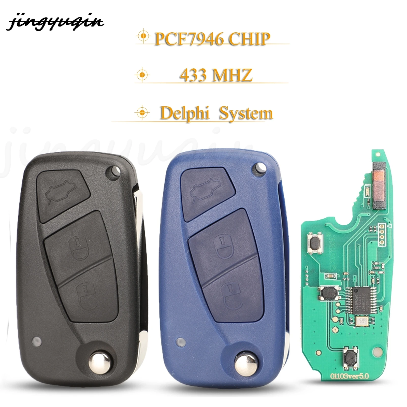 jingyuqin 3 Buttons Smart Remote Car Key For Fiat 500 Punto Ducato Stilo Panda Bravo Ford Ka (2008 - 2016) Fob PCF7946 433Mhz