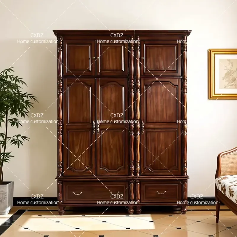 All Solid Wood Wardrobe Free Combination Bedroom Storage Locker Three Four Five Doors Log Simple