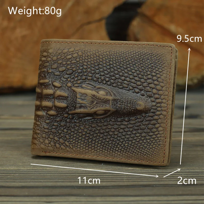 Crocodile Pattern Money Clip Folding Purse Men Cash Holder Pouch Genuine Cowhide Leather Vintage Wallets Keep Cards Tickets