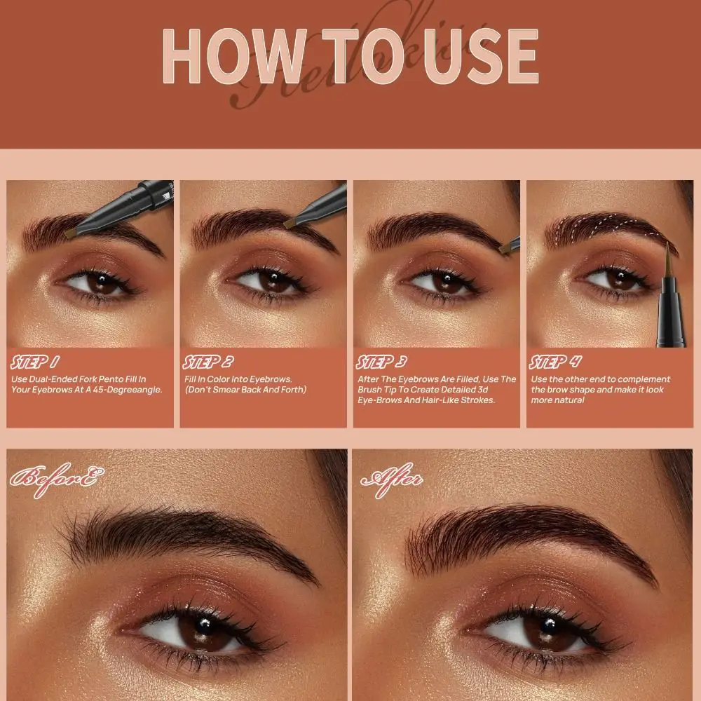 Penna per sopracciglia liquida Microblading senza sbavature Doppia testa Tinta per sopracciglia naturale Trucco per occhi impermeabile