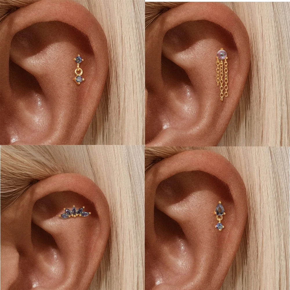 روكسي 925 فضة زهرة/عين الحصان/شرابة قوس قزح كوارتز أقراط للنساء 18K الذهب بالتا ثقب مجوهرات الزفاف الطرف