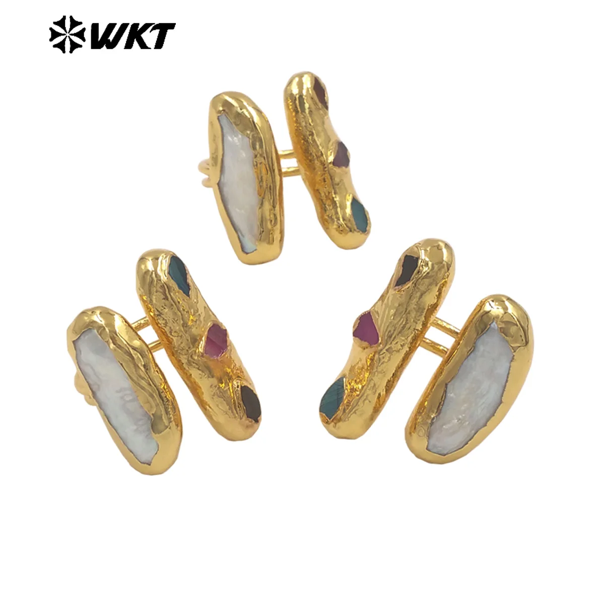 

WT-MPR153 Elegant Style Colorful Agate&Freshwater Pearl In 18K Gold Plated Opeaning Ring For Women Cocktail Party Jewelry