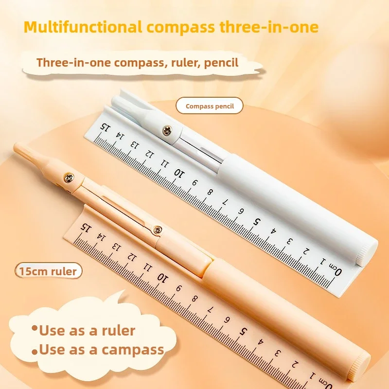 Multifunctional 3 in 1 Compass with Ruler Pencil for Students Compass Angle Ruler School Supplies