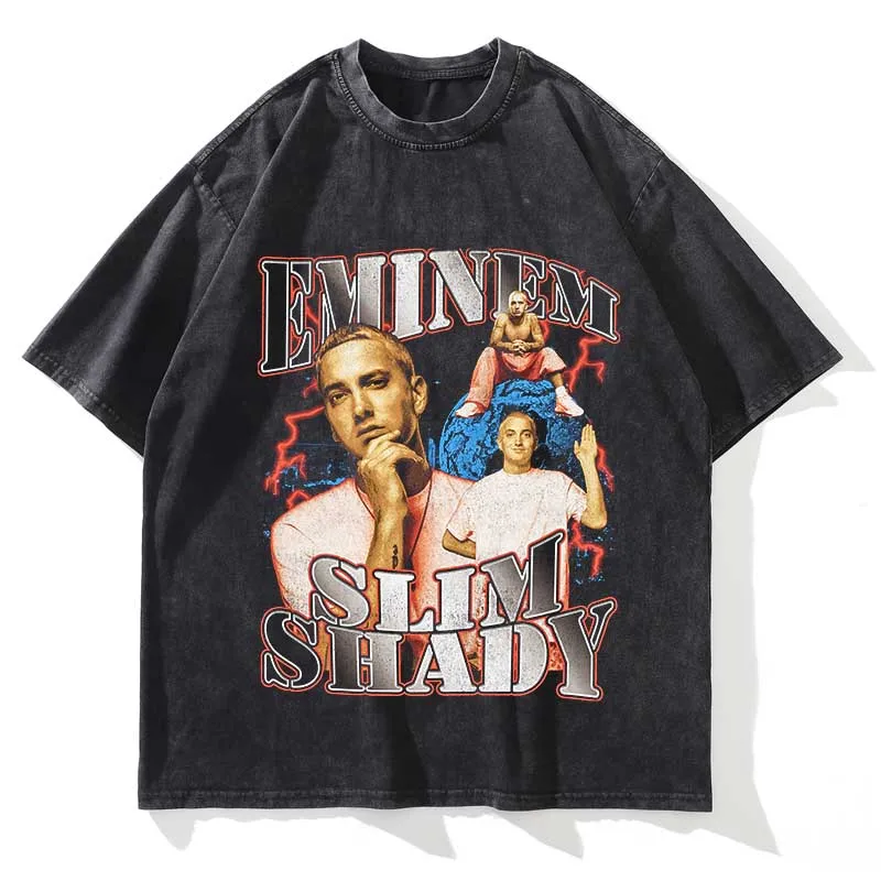 Summer Men Women Vintage Washed T Shirt Summer Eminem Graphic Printed Short Sleeve Oversized Casual Fashion Crew Neck T Shirt