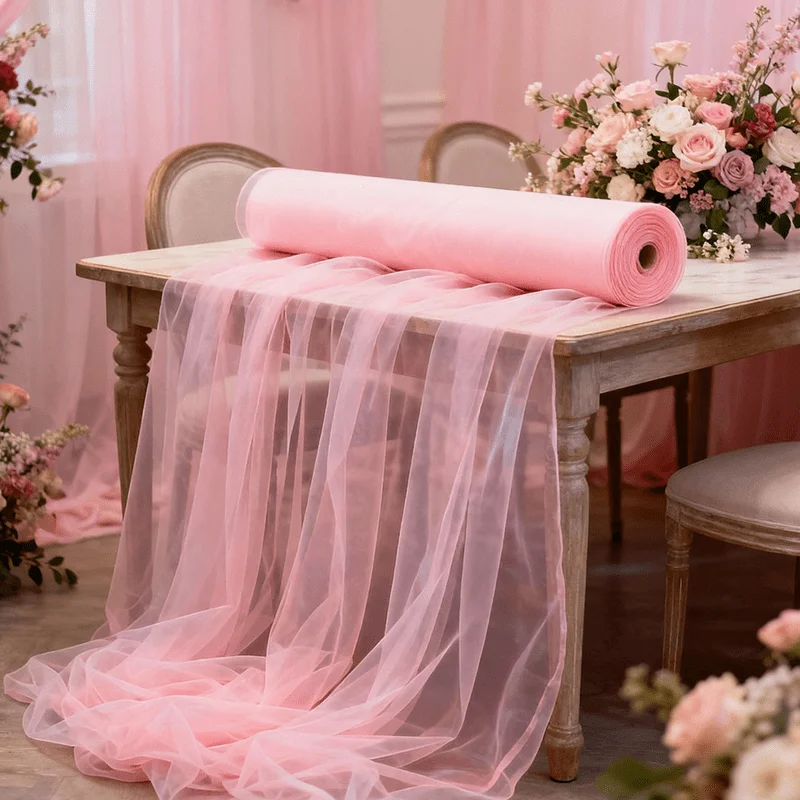 Light Pink Wedding Tulle | Wedding Arches, Floral Arch Decor, Ceremony Backdrops, & Ceiling Hangings