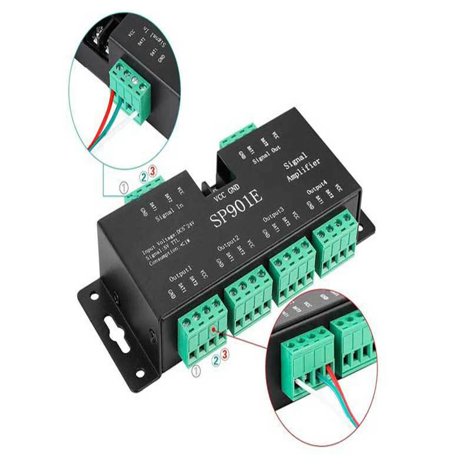 SP901E Amplificatore di segnale SPI per WS2811 WS2812B WS2813 Pixel RGB Strisce LED Ripetitore di segnale Indirizzabile Dream Color Tape DC5-24V