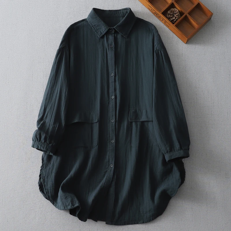 Allentato Casual Cotton irt Donna taglie forti Sottile Sle Vintage Loose Fit Artistico Sle Long Sve Mid-Length Casual irt