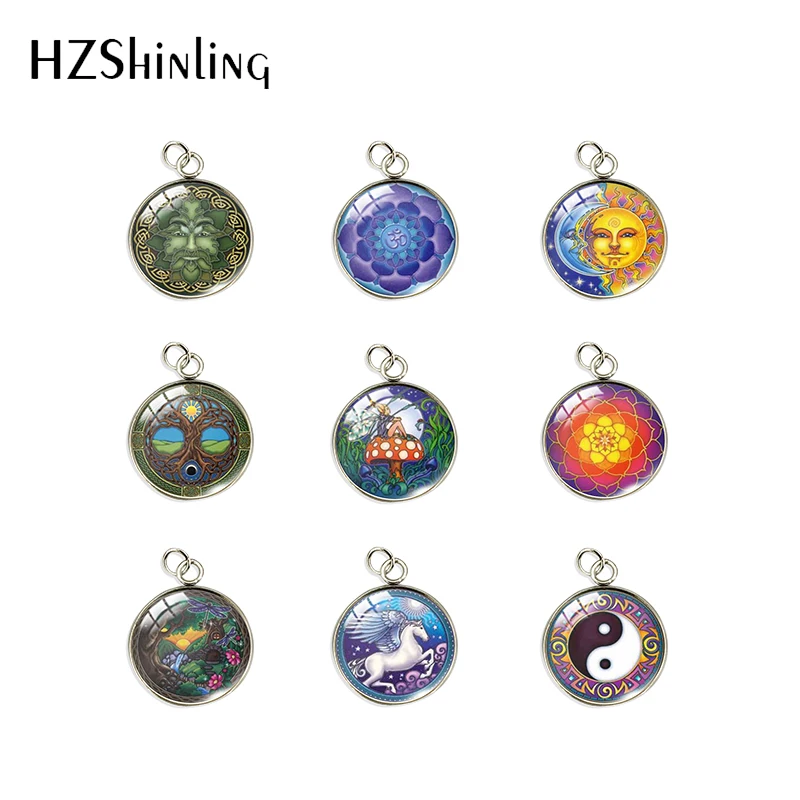 2023 New Fashion Yin Yang Tree Sun Moon Landscape Jewelry Round Glass Dome Pendant Handmade 14mm 20mm Charms Pendants