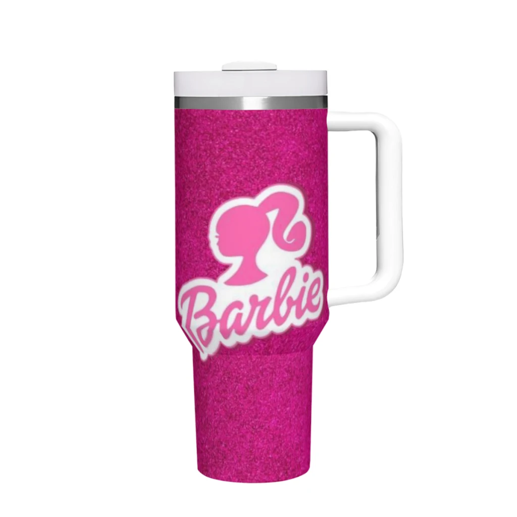 Barbie Hot Pink Barbie Hot Pink 40 oz Tumbler with Handle and Straw Lid Stainless Steel Insulated Tumblers Travel