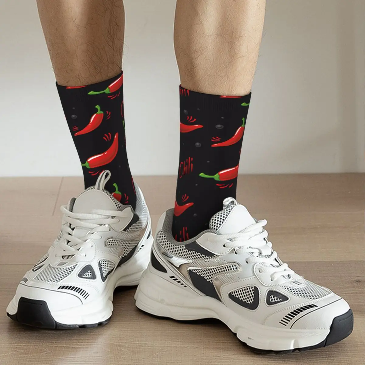 Funny Retro Chili Basketball Socks Vegetables Polyester Long Socks for Women Men Non-slip