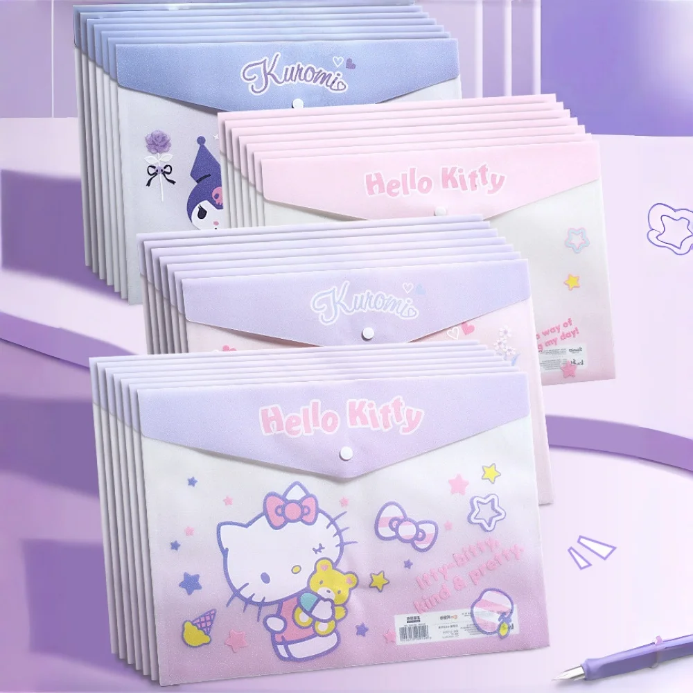 Kawaii Cartoon Anime Hello Kitty My Melody Kuromi File Bag A4 Student Test Paper Material Storage Thickened Cute Snap Bag
