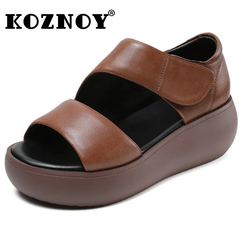 

Koznoy Hot Women Summer Sandals 6cm Comfy 2023 Genuine Leather Sale Platform Wedge Comfy Fashion Ladies Hook Breathable Shoes