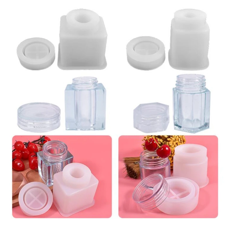 Storage Bottle Jar Crystal Resin Mold Sealed Container with Lid Silicone Mould N58F