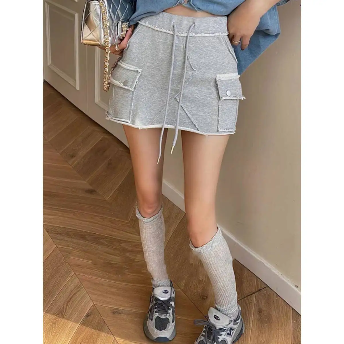 Gyaru Rok Leuke Cargo Minirok Zachte Badstof Zakken Kant Korte Rok voor Vrouwen Tiener-meisje Lente Zomer Y2K Acubi Outfit