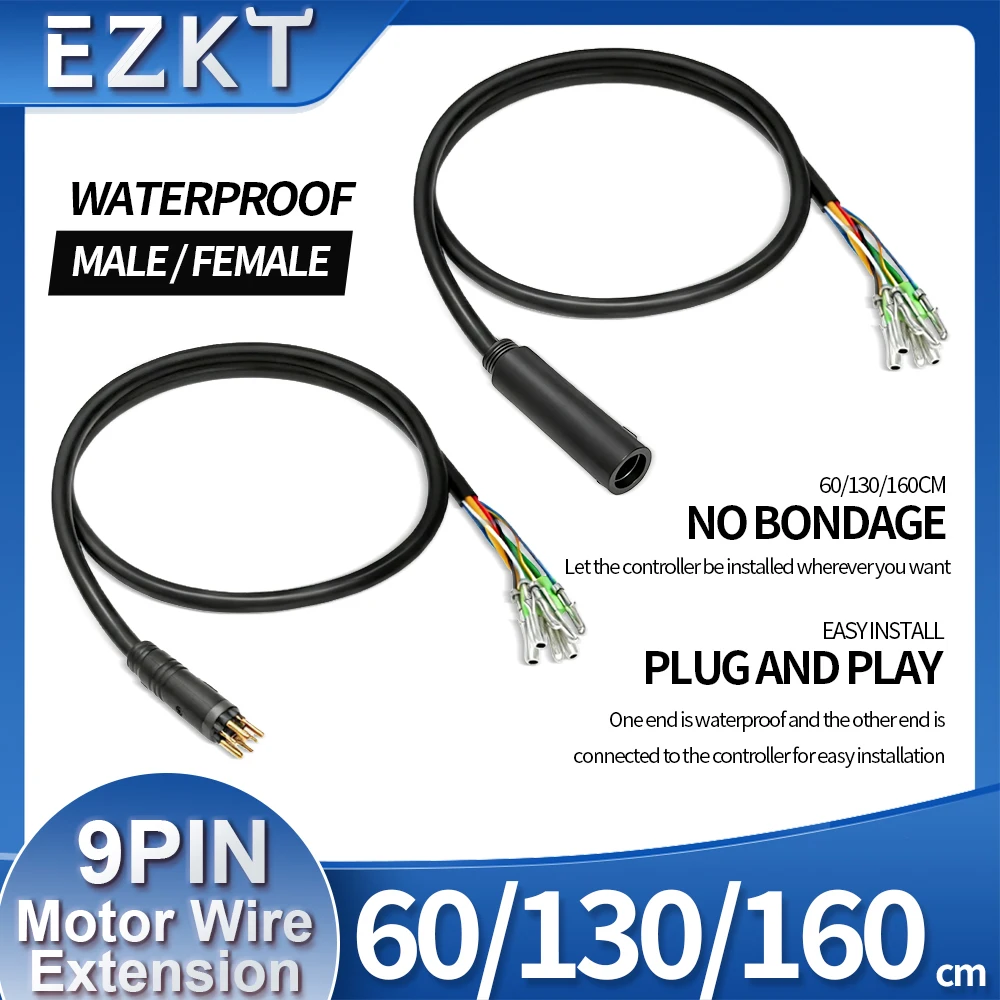 

Ebike Julet 9Pin 60/130/160 cm Hub Motor Female Male Extension Cable Conversion Cable for Electric Bicycle Accessories