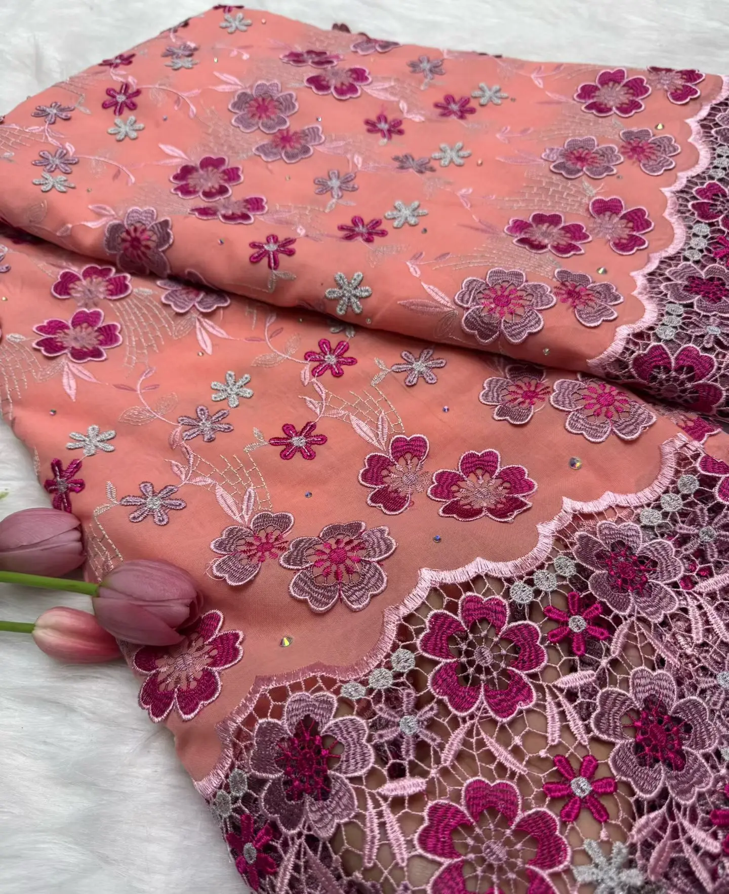 3D French Mesh Chiffon Wedding Embroidery African Nigerian Stones Lace Fabric Luxurious Cotton Lace Fabric For Wedding D Hm181-1